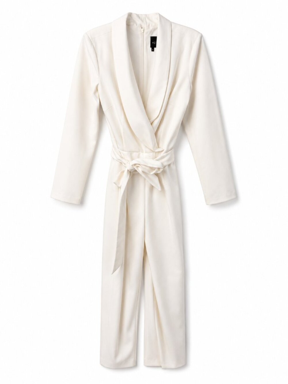 Adrianna Papell White Belted Shawl Collar Jumpsuit | Size 12 | Bridal | Cocktail